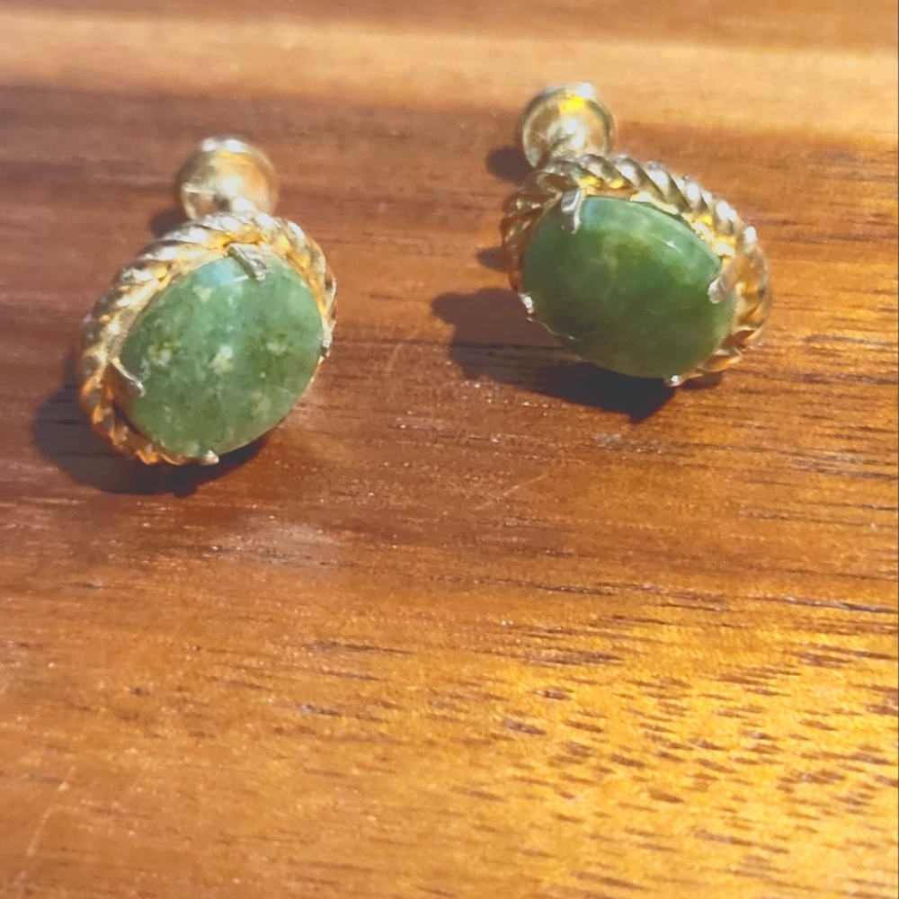Vintage gold plated Jade earrings